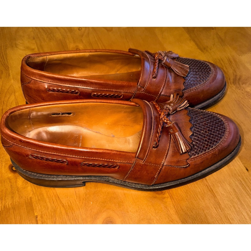 Allen Edmonds Cody 1849 Mens 8.5 E Brown Leather Woven Tassel Kiltie Loafers USA - Picture 8 of 10